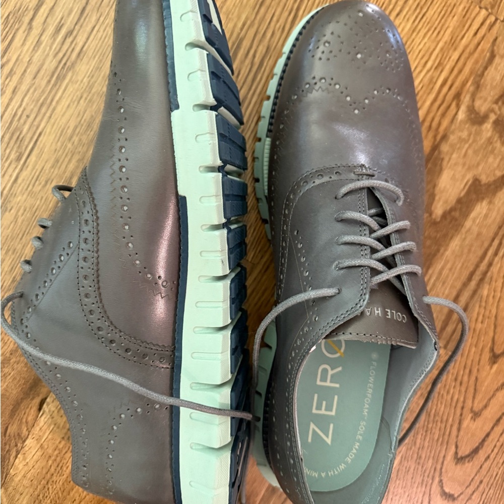 Cole Haan Gray Leather Oxford Shoes with Broguing